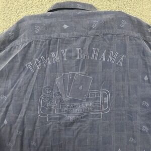 Tommy Bahama Shirt Mens 2XL XXL Blue Camp Hawaiian Silk Button Up Casino Logo